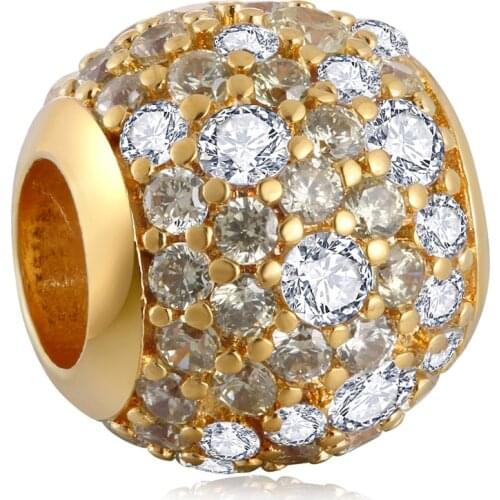 Authentic S925 Bead DIY Jewelry Shine & Clear CZ Pave Ball Charm fit Lady Bracelet Bangle