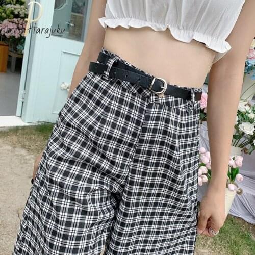 2021 New Casual Comfortable Elegant Middle Length Shorts With Belt Womens Lattice Shorts Summer Slim Wide Leg A-line Shorts