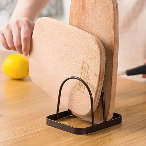 Nordic Iron Multi-Layer Kitchen Storage Shelf Rack for Cutting Board Rack Pot Cover Household Wood Tray Pot Lid Organizer Holder