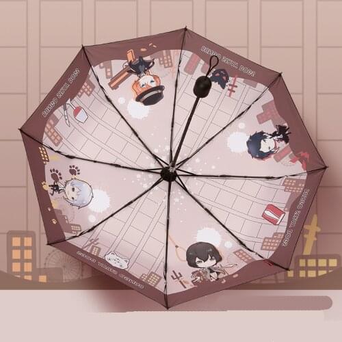 Q Style Anime Cartoon Bungou Stray Dogs Printed Sunshade Sun Rain Portable Folding Umbrella Cosplay Prop Women Girl Gift 1 pcs