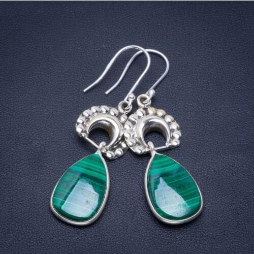 Natural Malachite Handmade Unique 925 Sterling Silver Earrings 2" B2841