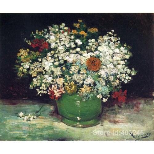 Modern art Vase with Zinnias and Other Flowers by Vincent Van Gogh reproduction paintings Hand painted High quality