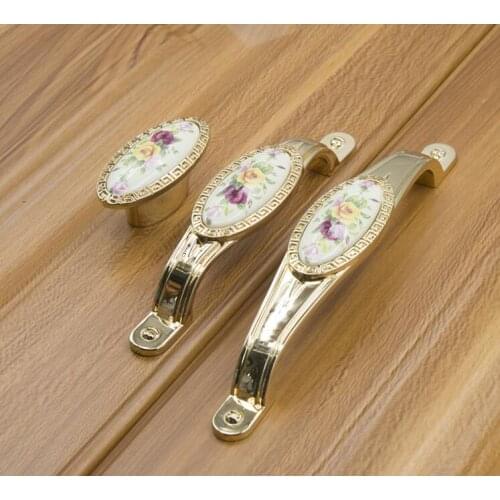 High Quality European Gold Cabinet Knobs and Handles Golden Rose Drawer Pulls Retro Furniture Fittings