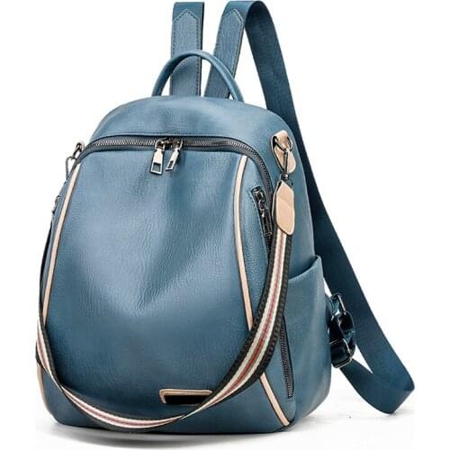 Women 's Backpack 2020 Fashion Wild Quality Soft Leather Large Capacity Blue Black School Bags for Girls Travel Bag Mochila