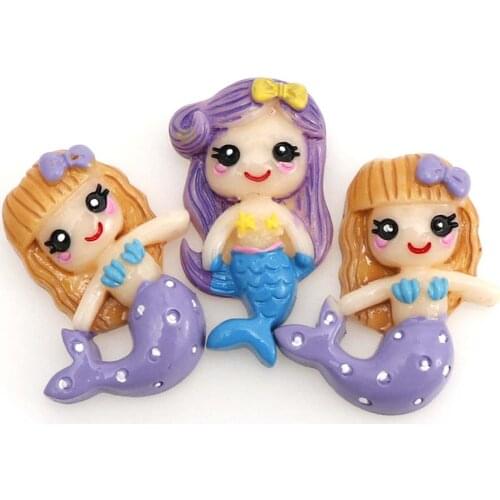 10Pcs Resin Flatback Mermaid Kawaii Cabochons Resin Gril Embellishments Scrapbooking Accessories