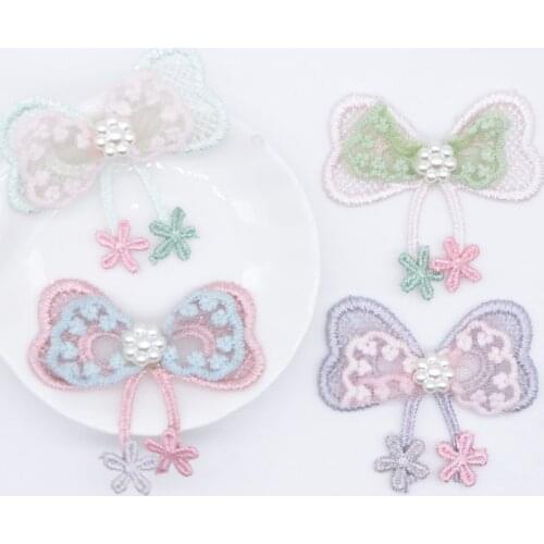 10Pcs Double Lace Mesh Bowknot Pendant Flower Applique for DIY Headwear Clothes Hat Patch Leggings Leg Socks Sewing Decor P88