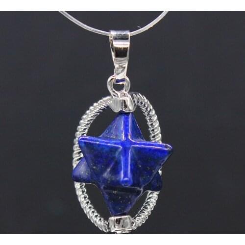 100-Unique 1 Pcs Silver Plated MerKaBa Star Point Pendant Lapis Lazuli Metaphysical Jewelry