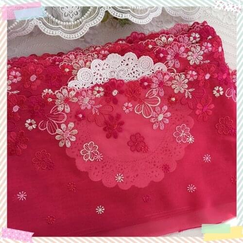 15Yards Floral Embroidered Lace Trim Ribbon Red Purple Yellow Pink Mesh Tulle Fabric For Lingerie Underwear Bra Dolls Dress