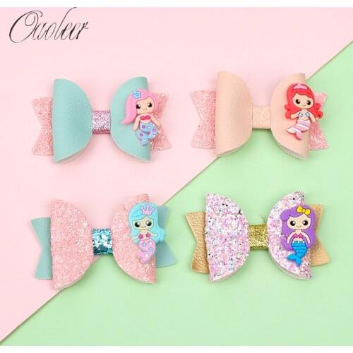 2Pcs/lot Mermaid Princess Hair Bows for Girls 3inch Stacked Bowknot Hair Clips Swallowtail Barrettes for Kids Hair Accessories