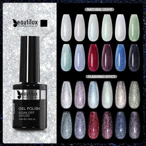 Beautilux Diamond Platinum Glitter Gel Nail Polish Soak Off UV LED Semi Permanent Flashing Nails Art Design Varnish Lacquer 10ml