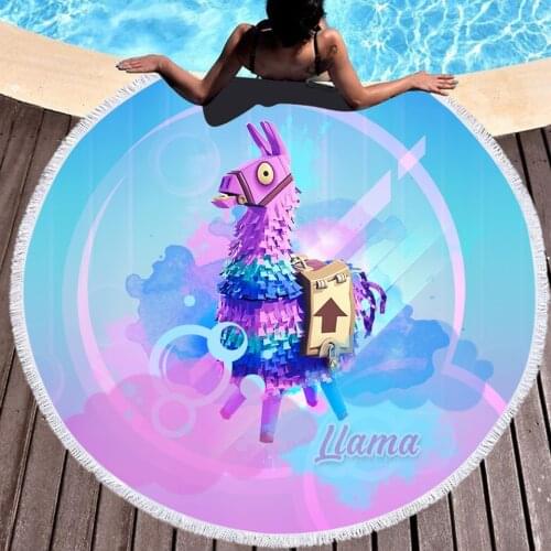 Microfiber Brand Fortnite Alpaca Pattern Beach Towel Round Large Yoga Towel with Tassel Beach Mat Rainbow Horse Blanket Cover