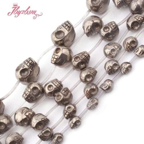 12x16,6x8,8x10mm Natural Carved Skull Pyrite Loose Beads Natural Stone Beads for DIY Women Necklace Bracelet Jewelry Making 15"