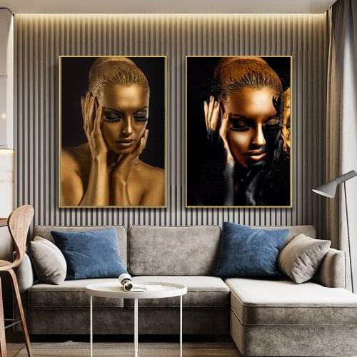 Black Gold Nude African Art Woman Oil Painting on Canvas Cuadros Posters and Prints Scandinavian Wall Picture for Living Room