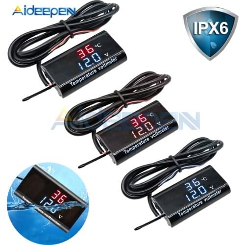 DC 8-18V IPX6 Waterproof Digital Temperature Voltmeter 12V Car Boat Motorcycle 0.56inch LED Volt Voltage Meter Mini Tester Panel