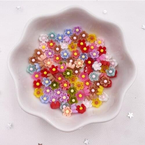 100pcs Resin Colorful 6mm 3D Flower Flatback Stone Figurines Applique DIY Wedding Scrapbook Manicure Accessories Craft OL244