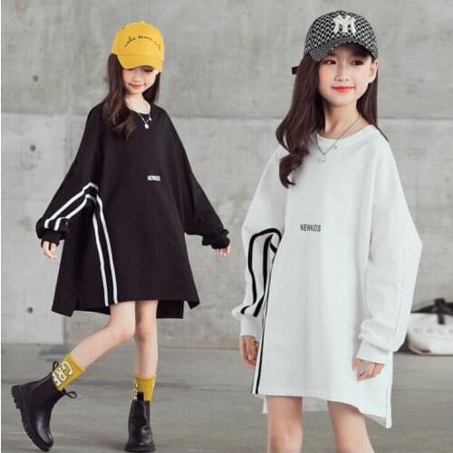 Girls' Long Sleeve Sweater Dress Childrens Sports Mid-Length Top T-Shirt Casual Style Dress 3-12 Years Sister Outfit Girl Gift