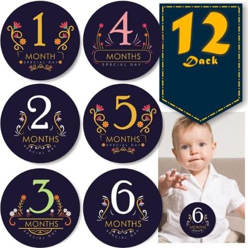 12 Pcs/Set Baby Pregnant Monthly Stickers Floral Memory Recording Milestone Sticker Newborn Growth Photo Photography Props