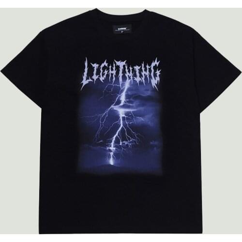 Mens Lightning Printing T-shirts Harajuku Streetwear Hip Hop 2021 Summer Cotton Casual Oversize Short Sleeve T-Shirt Male Tops