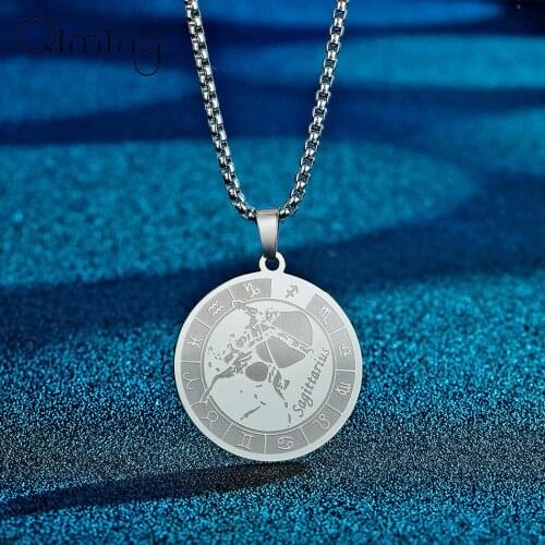 Horoscope Sagittarius Pendant Zodiac Sign Necklace Women Men Medal Jewelry Stainless Steel Necklace