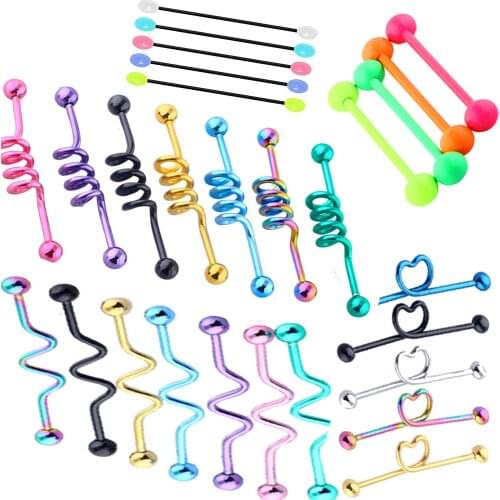 TIANCIFBYJS 14G Surgical Steel Industrial Barbell For Women Men Cartilage Wave Scoff Earring Body Piercing 38mm Punk Ear