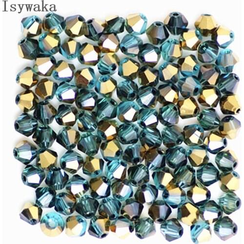 Isywaka Lake Blue Golden 100pcs 4mm Crystal Beads Bicone Stone Jewelry Findings Tassel Lariat Earring Glass Quartz Accessories