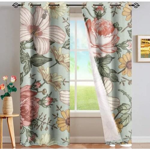 Beauty Flower Pattern Window Decoration Blackout Curtains for Kids Boys Bedroom Living Room High-grade Decoration 2021