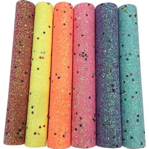 Colorful Round Sequins Sparkling Multicolored Chunky Glitter Faux Leather Fabric Sheet for Shoe/Bag/Hair Bow/DIY Accessories