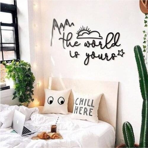 Laser Cut Wood Wall Decor | The World is Yours Motto | Home and Office Decoration