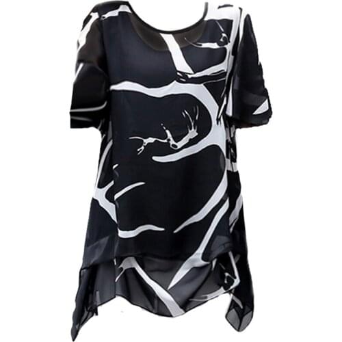 Summer Plus Size 5XL Womens Tops 2021 New Chiffon Shirt Mid-Length Hedging Printed Blouse Casual Loose Female T-ShirtA33