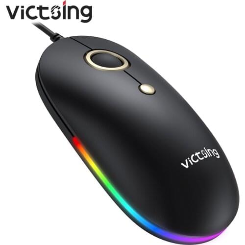 VicTsing PC297 RGB USB Wired Mouse Silent Slim Ergonomic Computer Mice 3-Button with 1600DPI for Laptop PC Notebook Mac