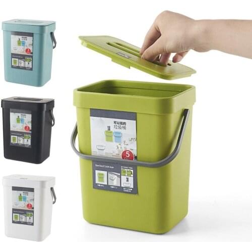 3/5L Wall Mounted Folding Waste Bin Kitchen Cabinet Kitchen Accessories Bin Trash Hanging Door Garbage Can Car Trash Storag R6W1