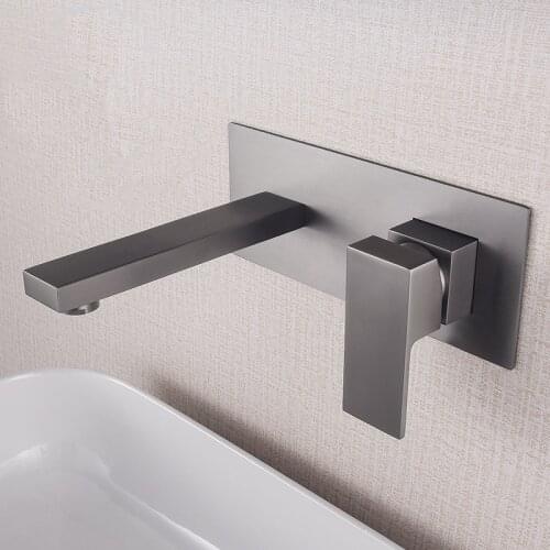 Wall Mounted Bathroom Washbasin Faucet Black/Chrome/Gun Gray Water Mixer Taps