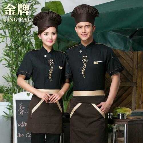 New Chef Wear Short Sleeved Fashion Hotel Restaurant Work Clothes Chef Jacket Canteen Kitchen Working Uniforms Plus Size B-6034