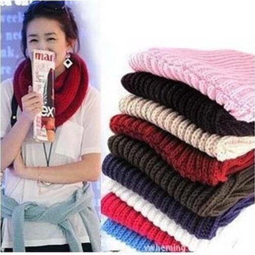New Seamless Women Scarf Baby Girl Knitted Warm Scarfs Solid Color Neckerchief O Shape Single Ring Winter Designer Black Scarves