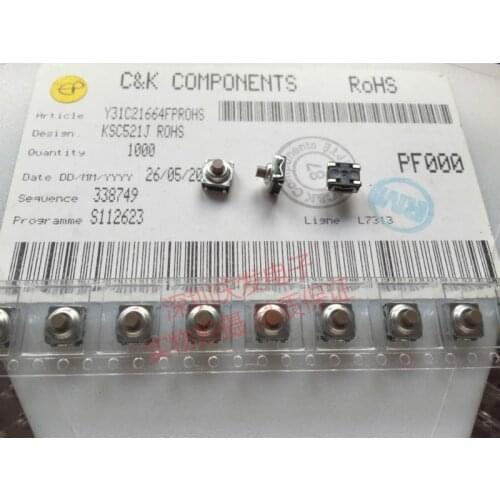 Original new 100% waterproof and dust-proof silicone touch switch 7*7*5 4pin fretting KSC521J inward bending feet