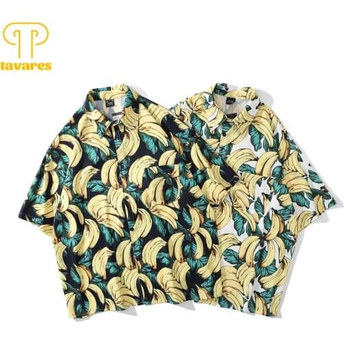 TAVARES Casual Shirts Men Summer Short Sleeve Shirt Yellow Banana Women Hawaii Beach Blouses Funny Baggy Oversized Cardigan