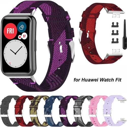 Compatible with Huawei Watch Fit Straps for Women Men, Lightweight Stripe Fabric Woven Quick Release Replacement Wristband Band
