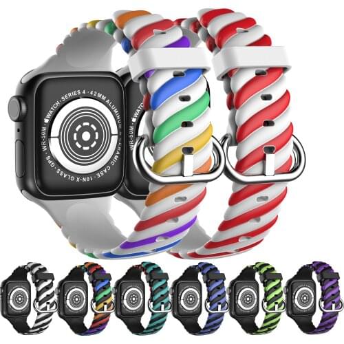 Colorful Silicone Watch Strap For Apple Watch Band 40mm 44mm 38mm 42mm Rainbow Watchband Sport Bracelet for iWatch 2 3 4 5 6 Se