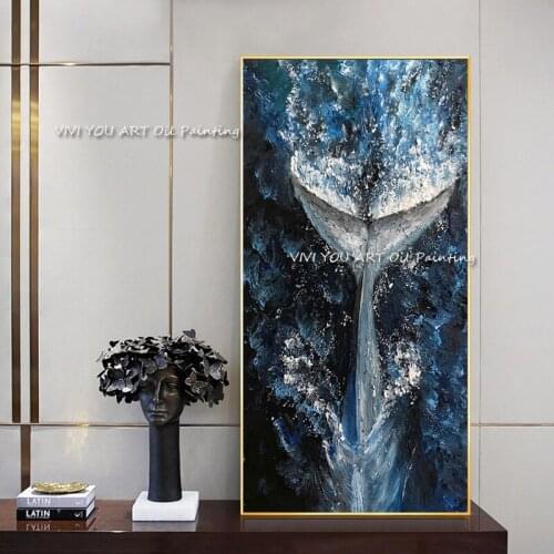 The Sea Animal Whale Tail Modern Oil Painting on Canvas100% Handpainted Wall Art Abstract Picture for Living Room Quadros Decor