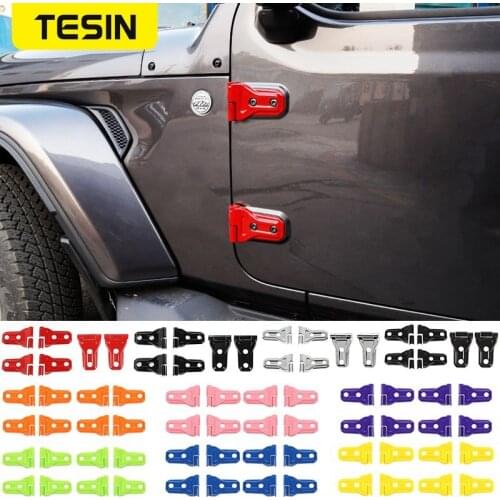TESIN Car Exterior Door Hinge Cover Engine Hood Hinge Protector Trim Cover Stickers Kit Accessories For Jeep Wrangler JL 2018 Up