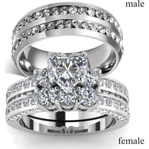 Trendy Lovers Rings for Women White Crystal Rings Set Wedding Rings Mens Cubic Zirconia Engagement Anniversary Jewelry Gifts