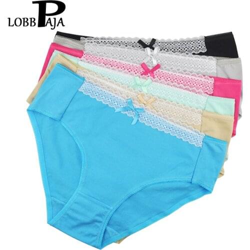 LOBBPAJA 6 PCS/Lot Women Underwear Plus Size Cotton Mid Waist Sexy Bikini Ladies Panties Briefs Mothers Lingerie for Women LP226