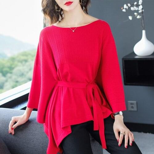 New Fashion Design Womens Batwing Sleeve Knit Clothes Loose Sweater Elegant Female Plus Size Knit Shirt