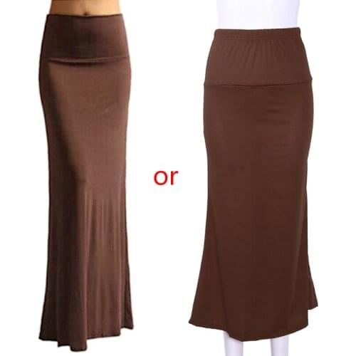 Ladies Women High Waist Flare Fishtail Maxi Long Skirt Solid Color Pleated Package Hip Evening Beach Party A-Line Pencil Dress