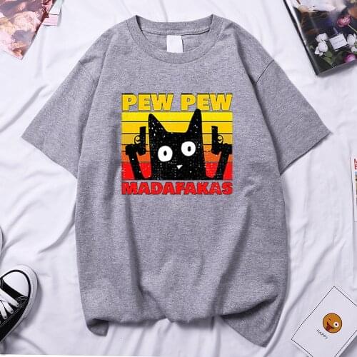Graphic Madafakas Cat Pew Pew Short Sleeve Tops For Girls 2021 Summer New T Shirt Hip Hop Loose T-Shirt Brand Woman Tee Shirt