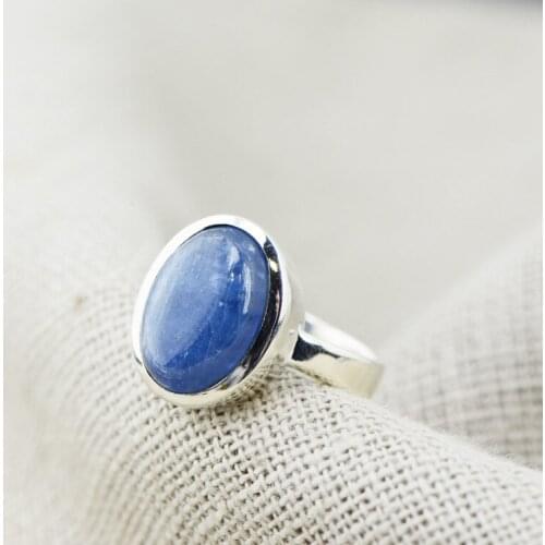 S925 Silver Natural kyanite ring simple temperament, light edge personality fashion lady Silver Ring lovers ring
