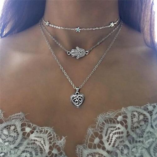 Punk Antique Silver Color Heart Hand Choker Necklace Women Simple Design Collier Femme Collar Necklaces Jewelry
