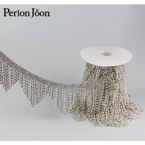 1yard Tassel Wavy crystal rhinestones fringe trim metal chain Ribbon for dress, bag, shoes accessories ML002