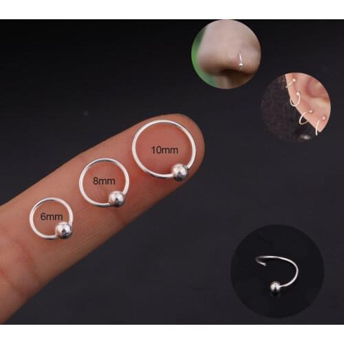 1Piece 925 Silver Body Fake Piercing Nose Ring Jewelry Mini Ear Cuffs 925 Sterling Silver Safety Pin Piercing Stud Earrings Ring