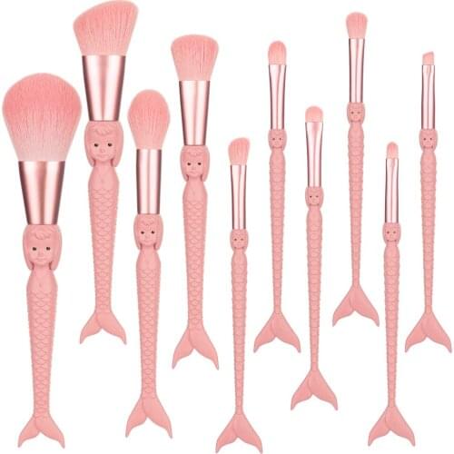 10PCS Mermaid Makeup Brushes Set Pro Eye Make Up Brush for Face Eyeshadow Concealer Eyeliner Brow Lip Blending Brush Tool Kits